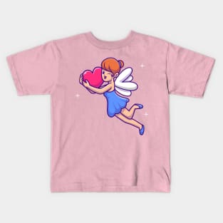 Cute Fairy Flying With Love Heart Cartoon Kids T-Shirt